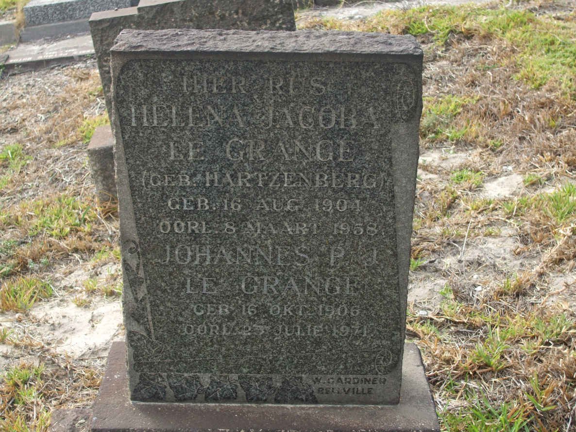 GRANGE Johannes P.J., le 1906-1971 &amp; Helena Jacoba HARTZENBERG 1901-1958