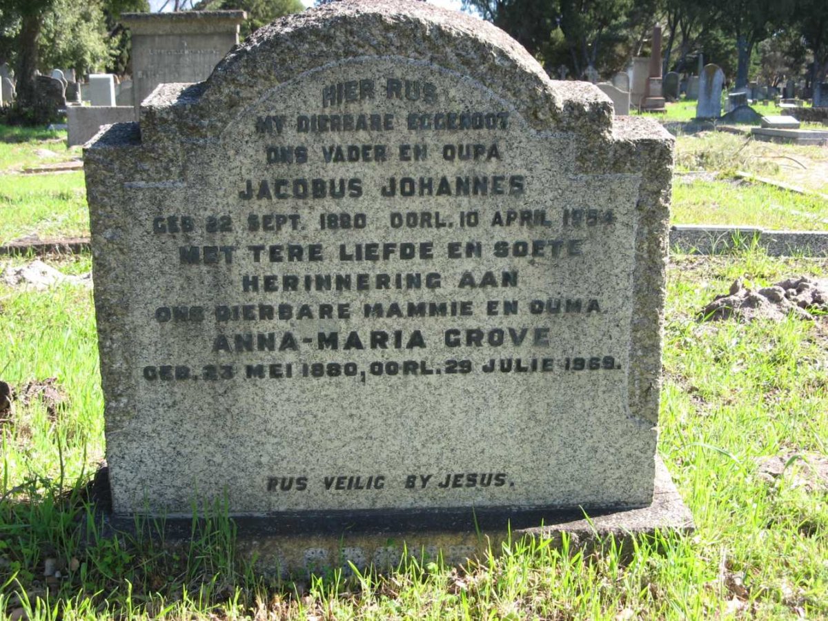 GROVE Jacobus Johannes 1880-1954 &amp; Anna-Marie 1880-1969