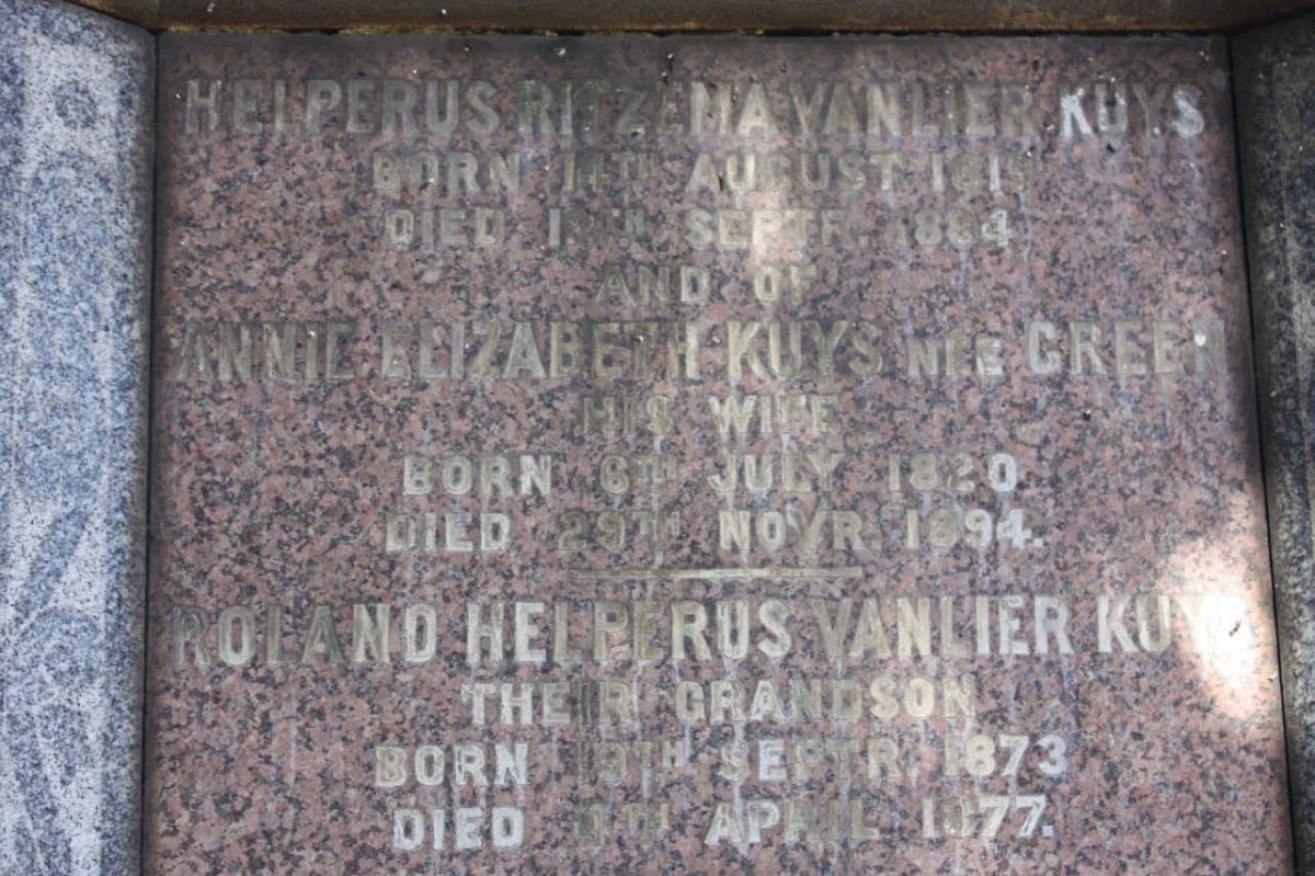 KUYS Helperus Ritzima van Lier ?-1884 &amp; Annie Elizabeth GREEN 1820-1894 :: KUYS Roland Helperus van Lier 1873-1877