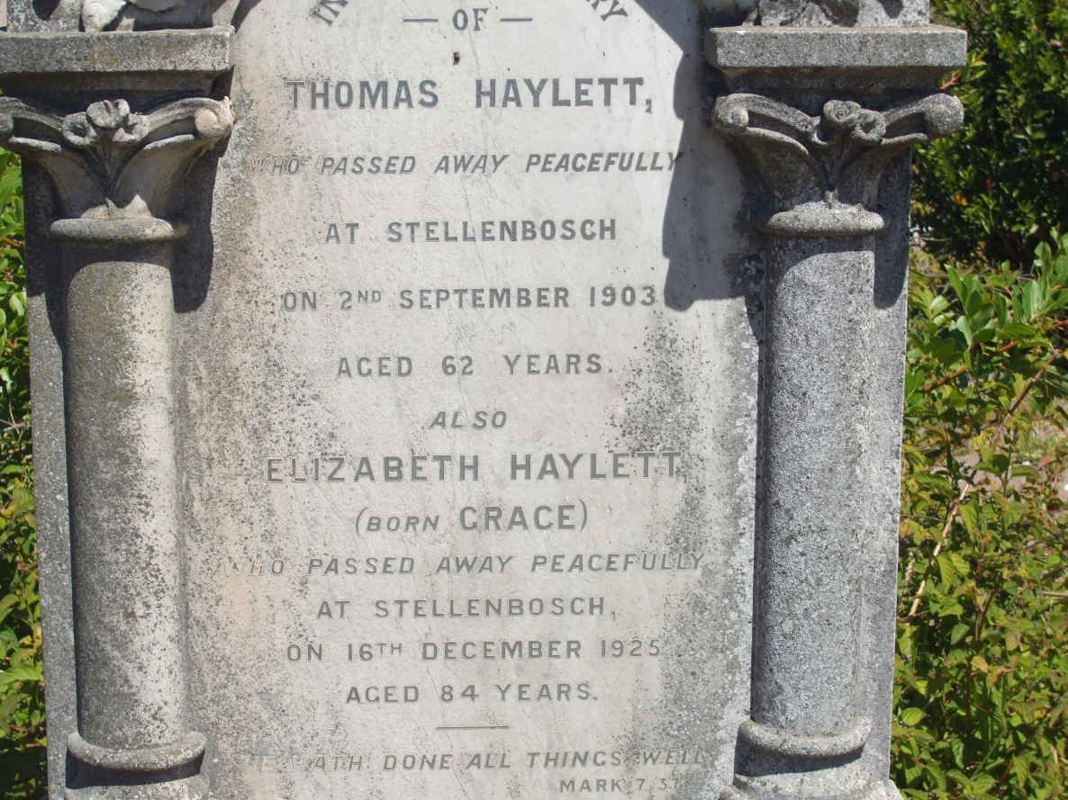 HAYLETT Thomas -1903 &amp; Elizabeth GRACE -1925