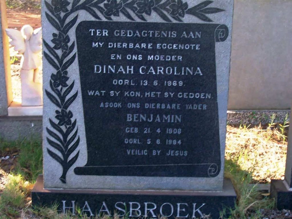 HAASBROEK Benjamin 1908-1984 &amp; Dinah Carolina -1969