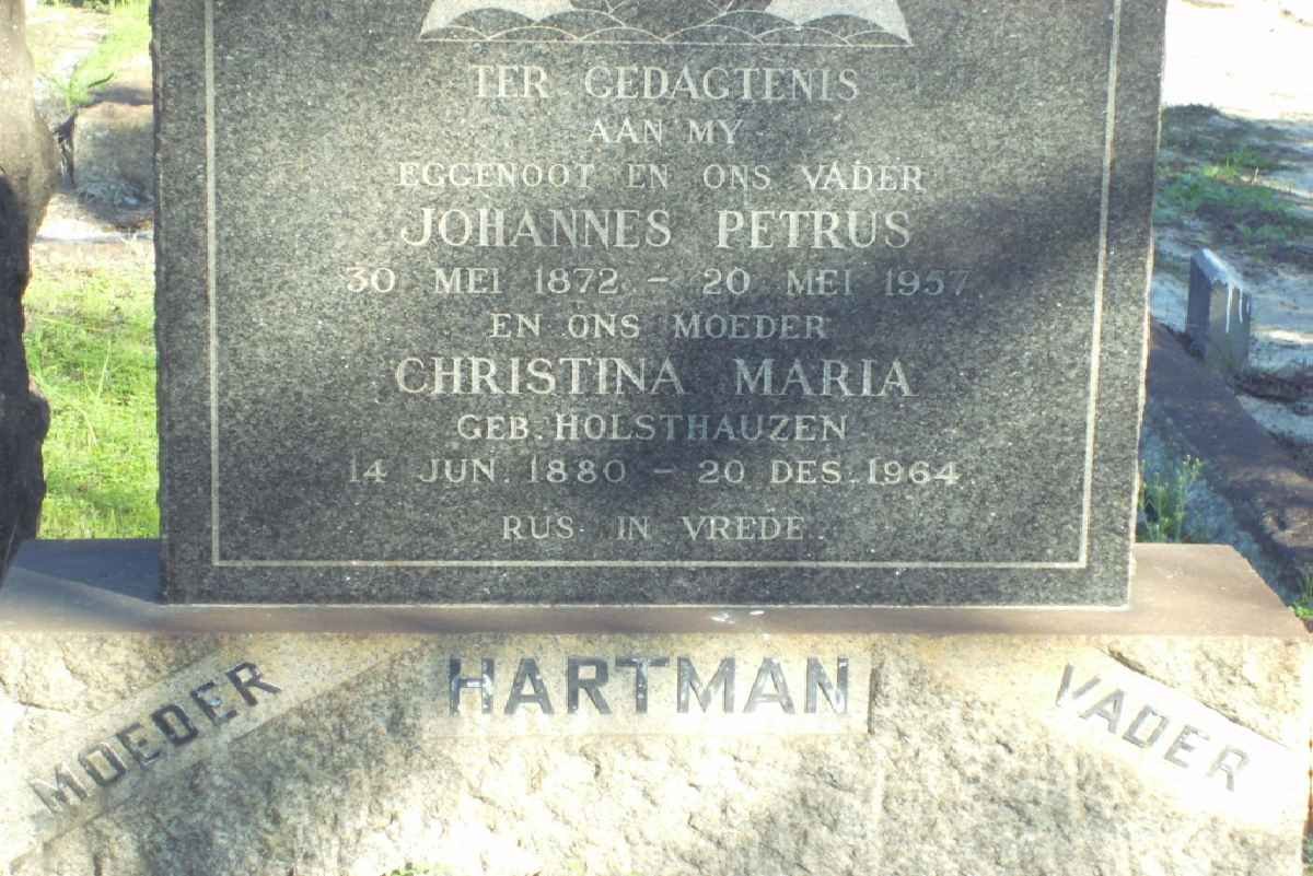 HARTMAN Johannes Petrus 1872-1957 &amp; Christina Maria HOLSTHAUZEN 1880-1964