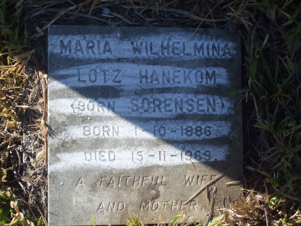 HANEKOM Maria Wilhelmina Lotz nee SORENSEN 1886-1969