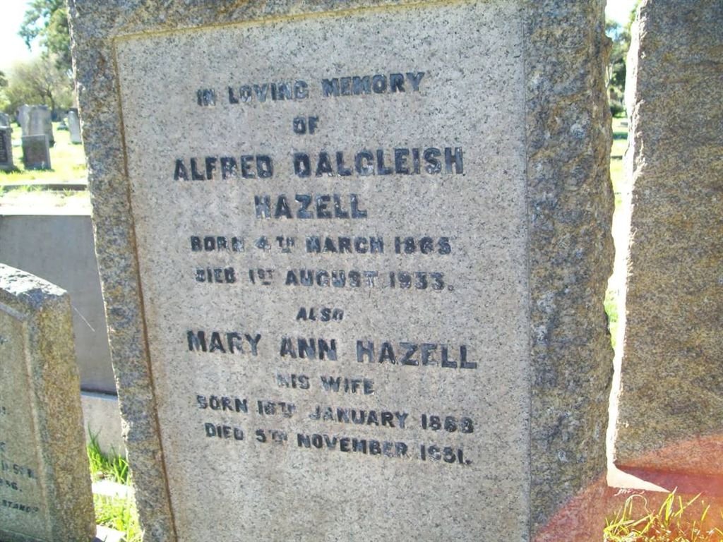 HAZELL Alfred Dalgleish 1865-1933 &amp; Mary Ann 1888-1981