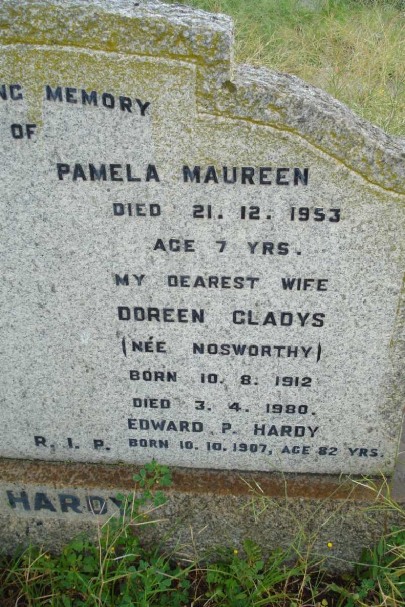 HARDY Edward P. 1907-? &amp; Doreen Gladys NOSWORTHY 1912-1980 :: HARDY Pamela Maureen -1953