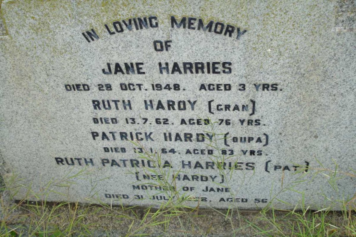 HARDY Patrick -1964 &amp; Ruth -1962 :: HARRIES Ruth Patricia nee HARDY -1968 :: HARRIES Jane -1948