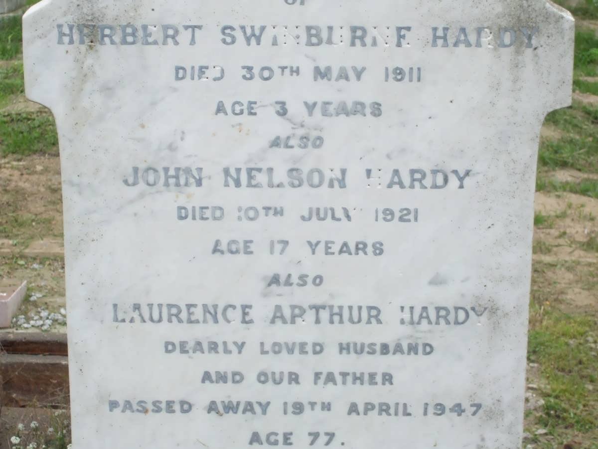 HARDY Herbert Swinburne -1911 :: HARDY John Nelson -1921 :: HARDY Laurence Arthur -1947