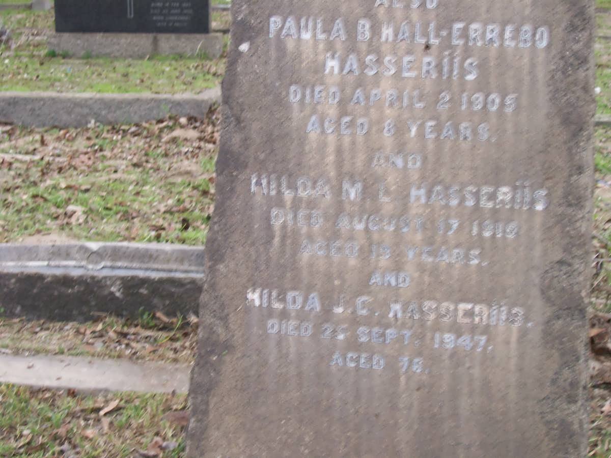 HASSERIIS Herman -1910 :: HASSERIIS Paula B. Hall-Errebo -1905 :: HASSERIIS Willam M.C. -1910 :: HASSERIIS Hilda C. -1947