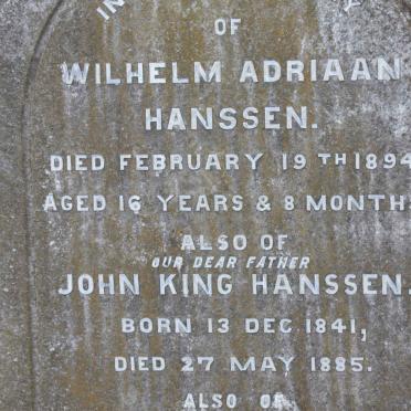 HANSSEN Wilhelm Adriaan -1894 :: HANSSEN John King 1841-1885