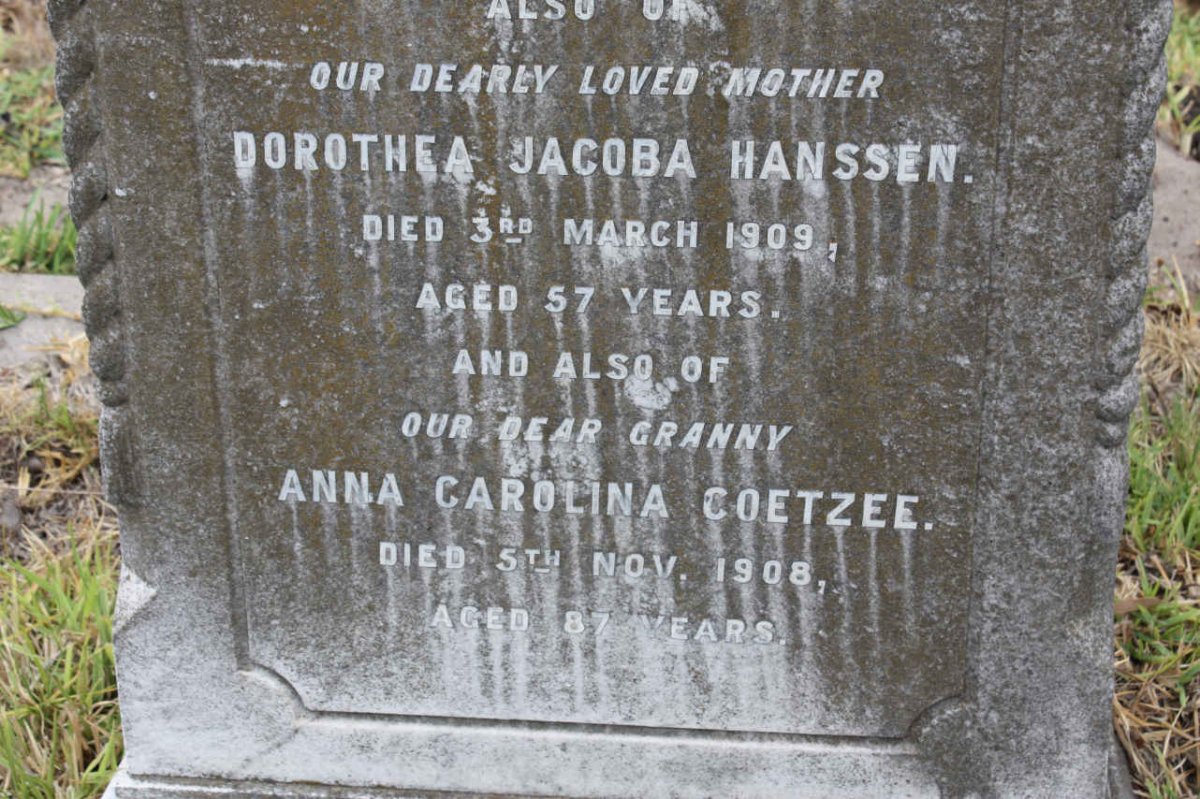 HANSSEN Dorothea Jacoba -1903 :: COETZEE Anna Carolina -1908