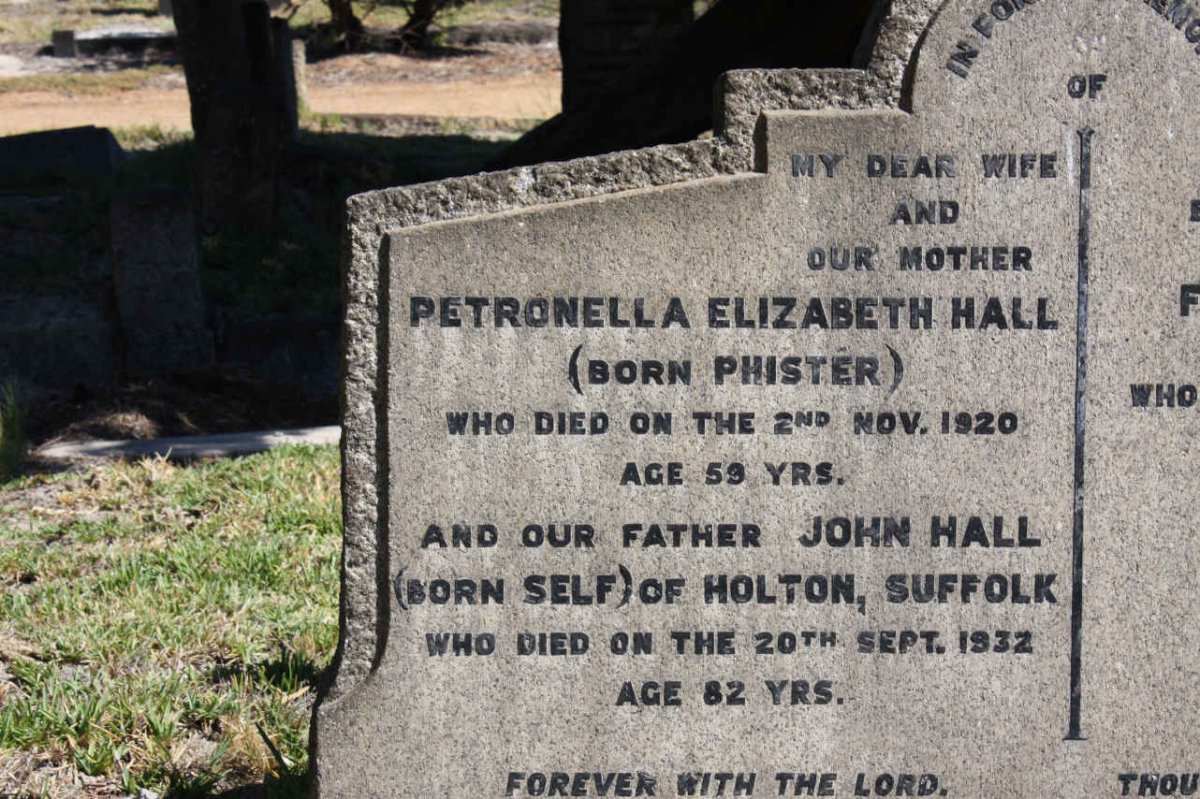 HALL John nee SELF -1932 &amp; Petronella Elizabeth PHISTER -1920