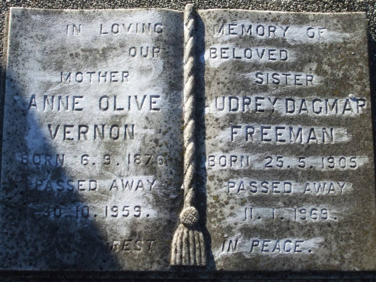 VERNON Anne Olive 1870-1959 :: FREEMAN Audrey Dagmar 1905-1969