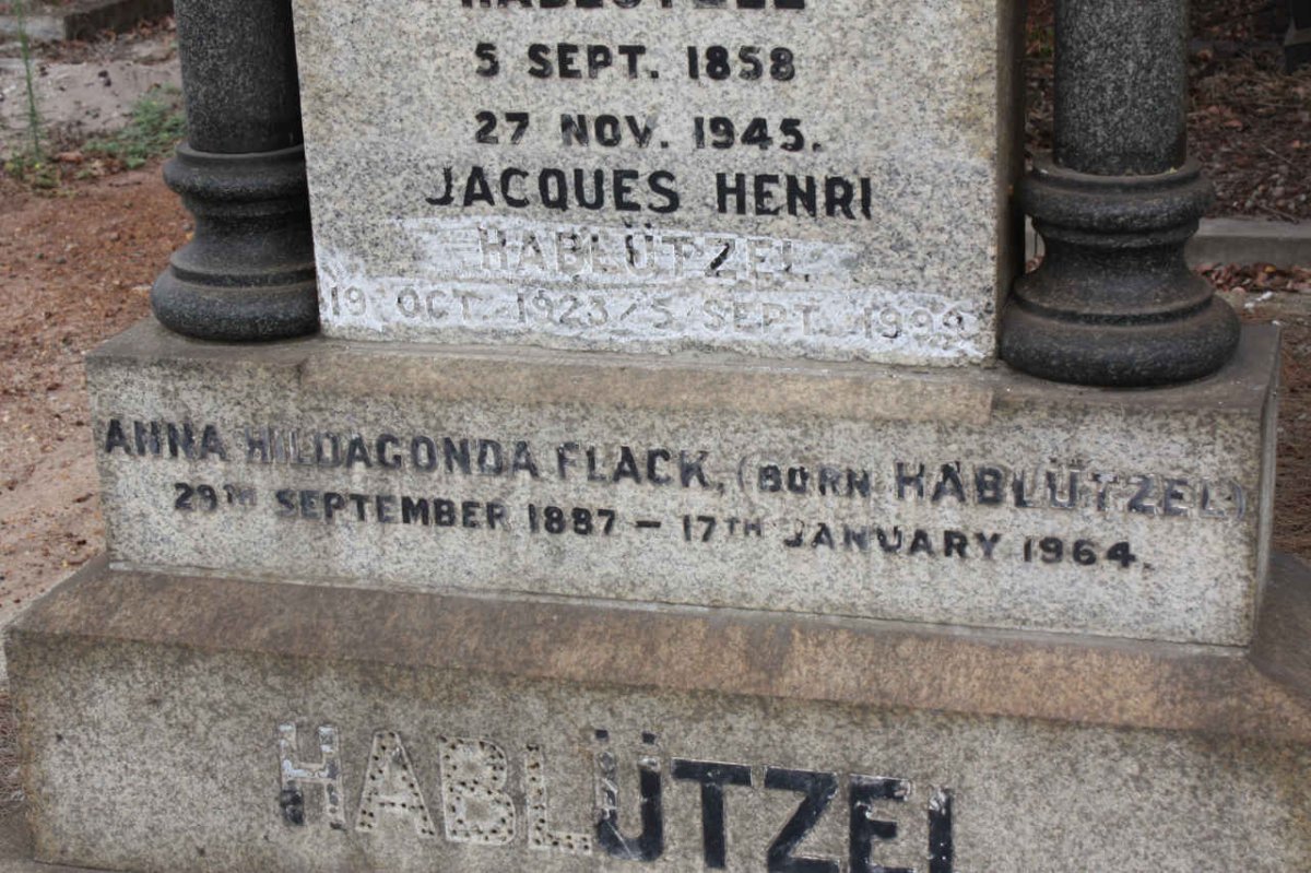 FLACK Anna Huidagonda nee HABLUTZEL 1887-1964 :: HABLUTZEL Jacques Henri 1923-1999