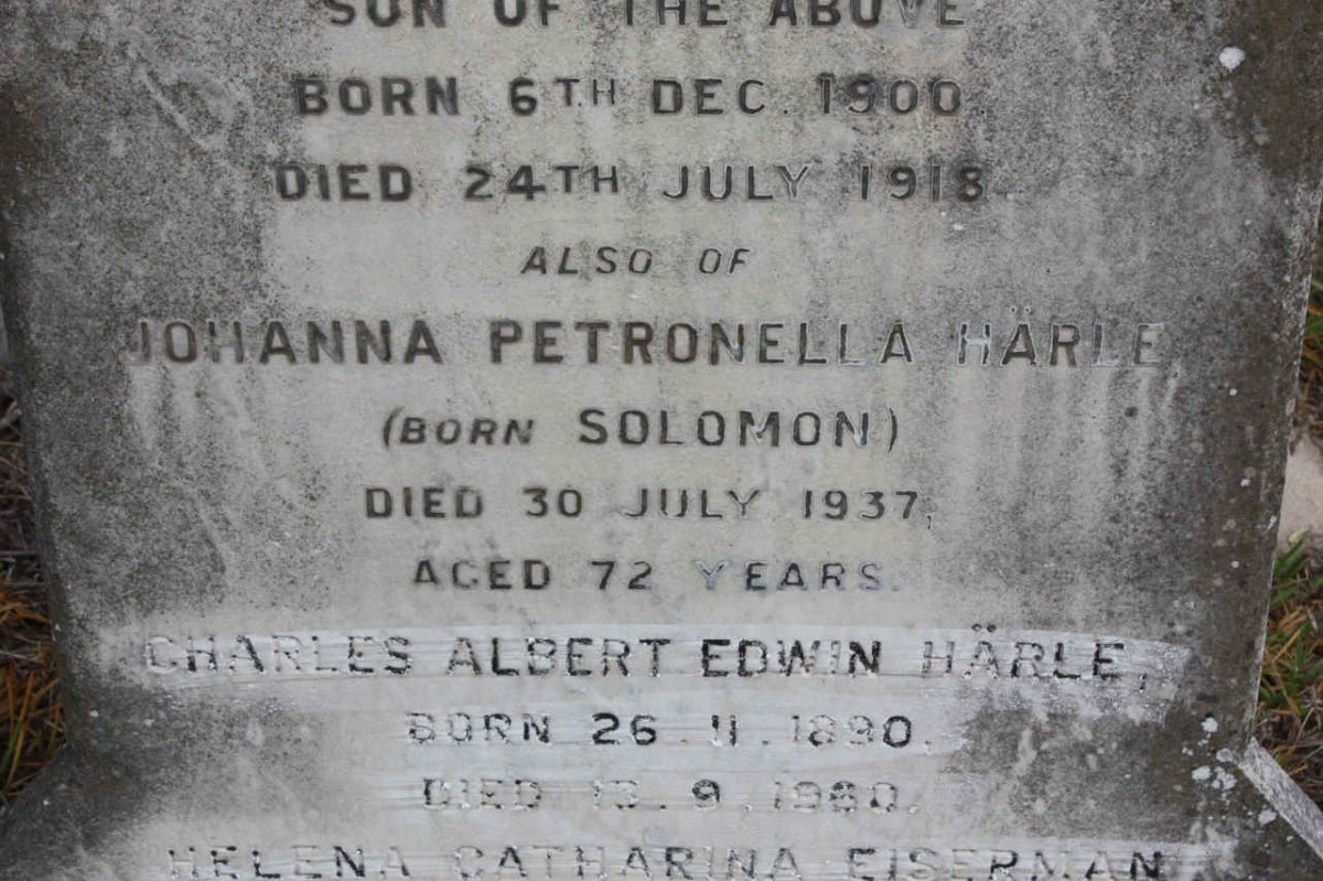 HARLE Charles Albert 1890-1960 :: HARLE Johanna Petronella nee SOLOMON -1937