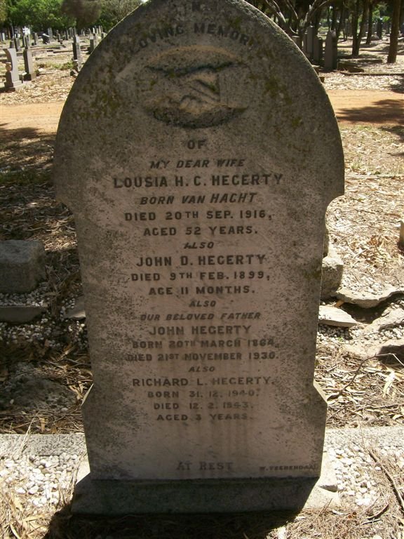 HEGERTY John 1864-1930 &amp; Lousia H.C. VAN HAGHT -1916