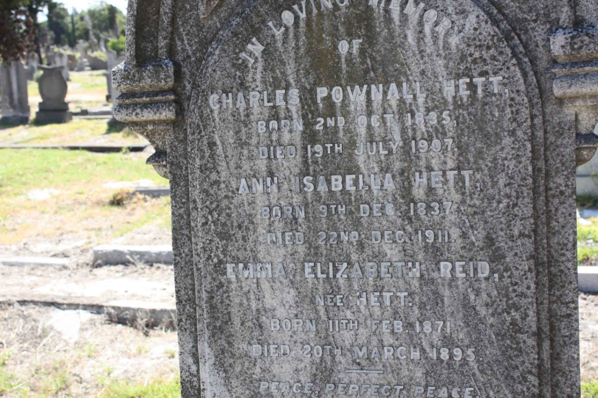 HETT Charles Pownall 1834-1907 &amp; Ann Isabella 1837-1911 :: REID Emma Elizabeth nee HETT 1871-1895