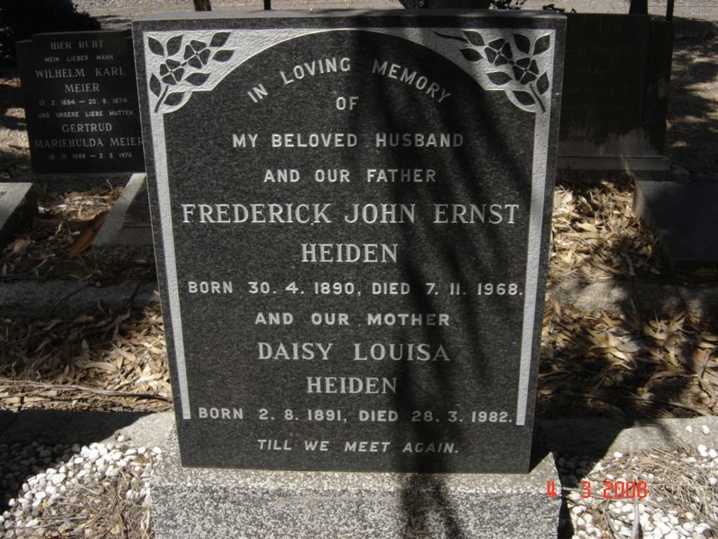 HEIDEN Frederick John Ernst 1890-1968 &amp; Daisy Louisa 1891-1982