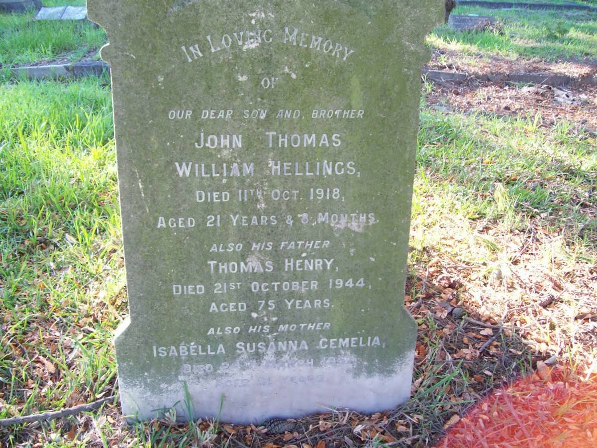 HELLINGS John Thomas William -1918 :: HELLINGS Thomas Henry -1944 :: HELLINGS Isabella Susanna Cemelia