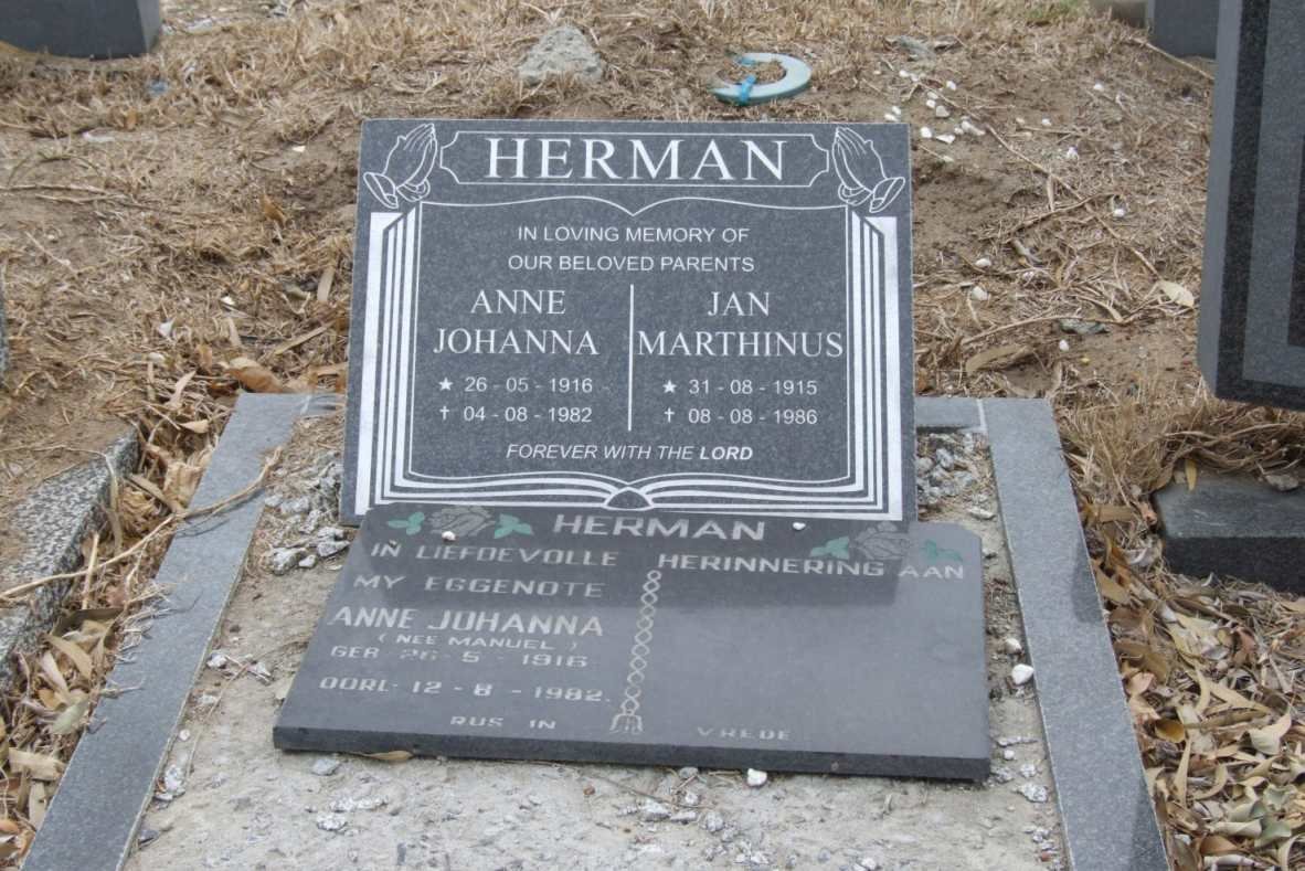 HERMAN Jan Marthinus 1915-1986 &amp; Anne Johanna MANUEL 1916-1982