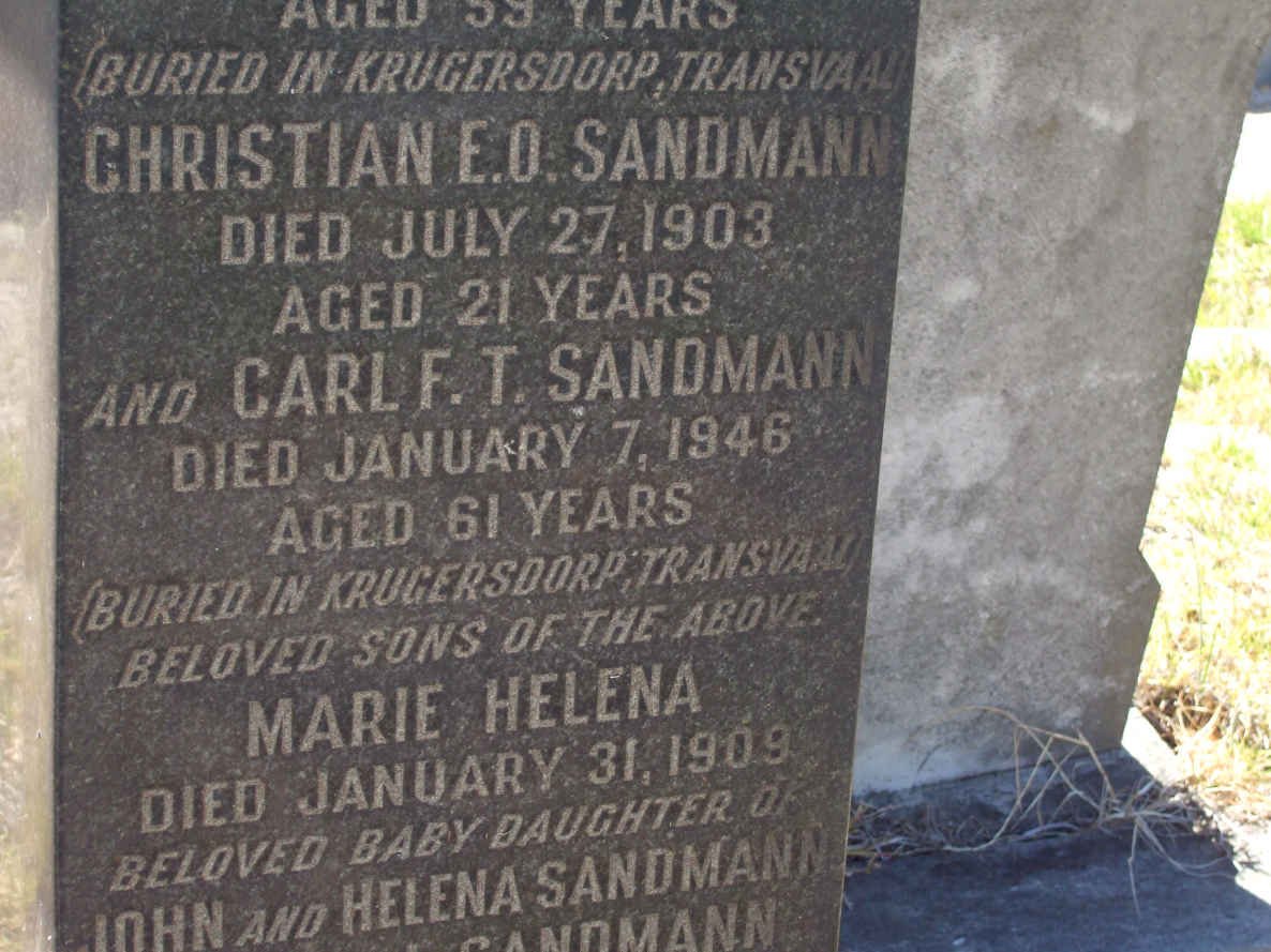 SANDMAN Christian E.O. -1903 :: SANDMAN Carl F.T. -1946 :: SANDMAN Marie Helena -1909