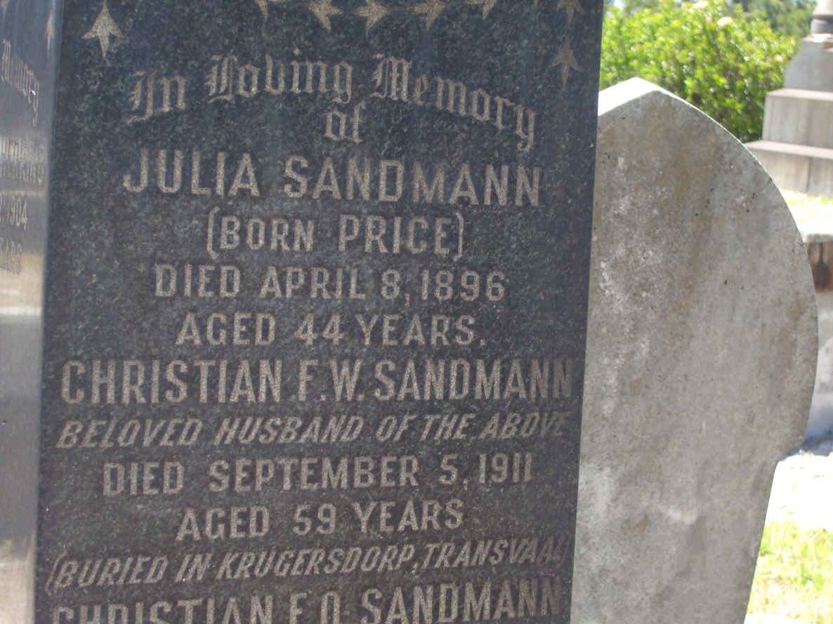 SANDMAN Christian F.W. -1911 &amp; Julia PRICE -1896
