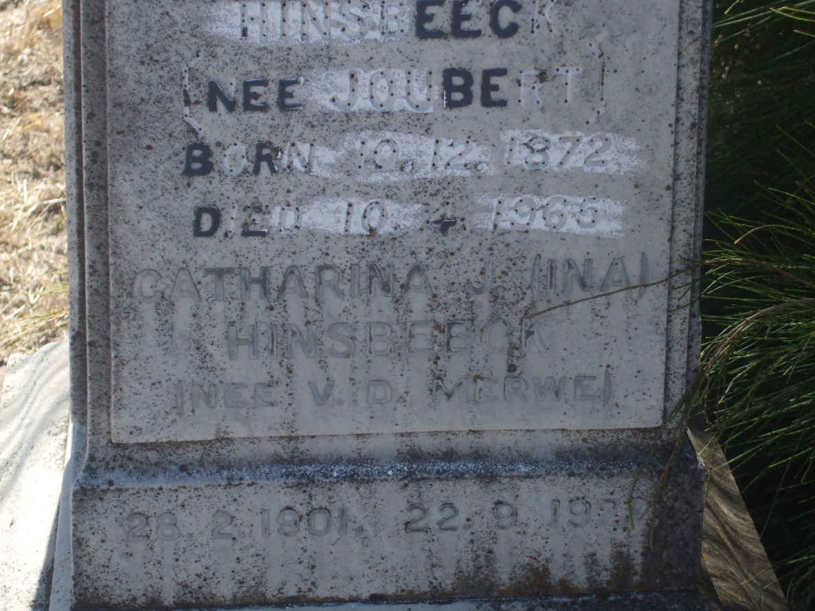 HINSBEECK Catharina nee V.D. MERWE 1901-19??