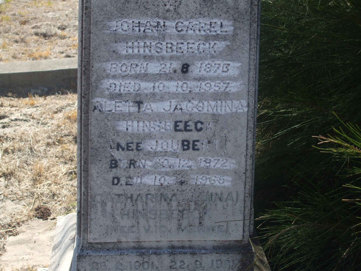 HINSBEECK Johan Carel 1873-1957 &amp; Aletta Jacomina JOUBERT 1872-1965