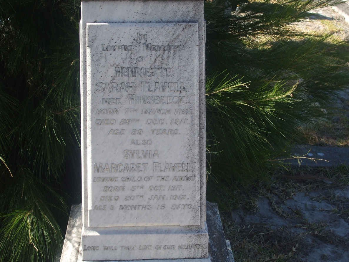 FLAVELL Henriette Sarah nee HINSBEECK 1852-1911 :: FLAVELL Sylvia Margaret 1911-1912