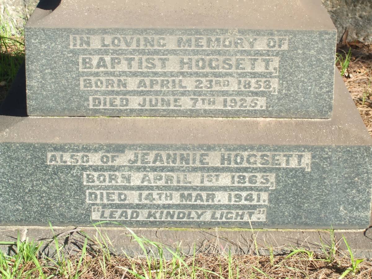 HOGSETT Baptist 1858-1925 &amp; Jeannie 1865-1941
