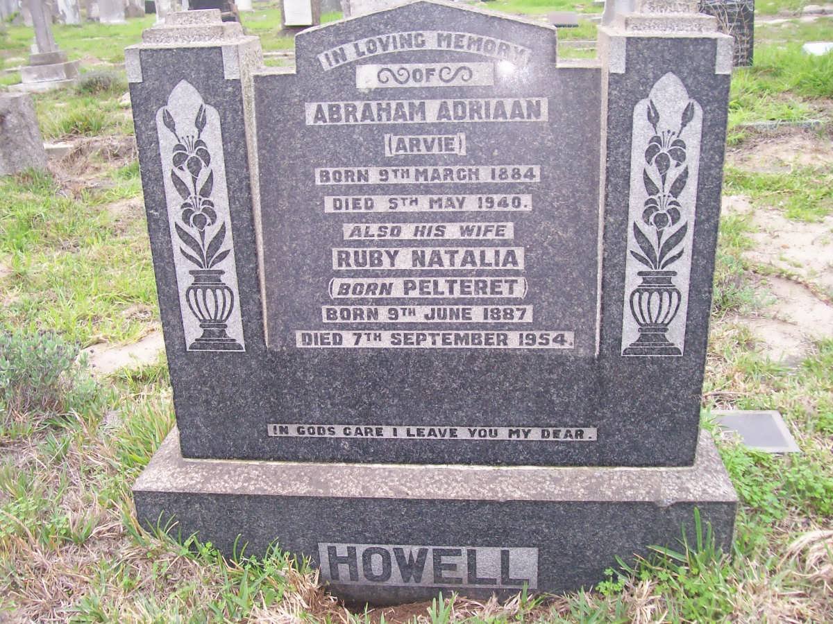 HOWELL Abraham Adriaan 1884-1940 &amp; Ruby Natalia PELTERET 1887-1954