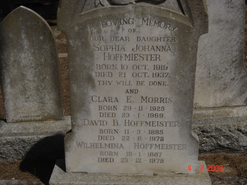HOFMEISTER David B. 1885-1972 &amp; Wilhelmina 1887-1975