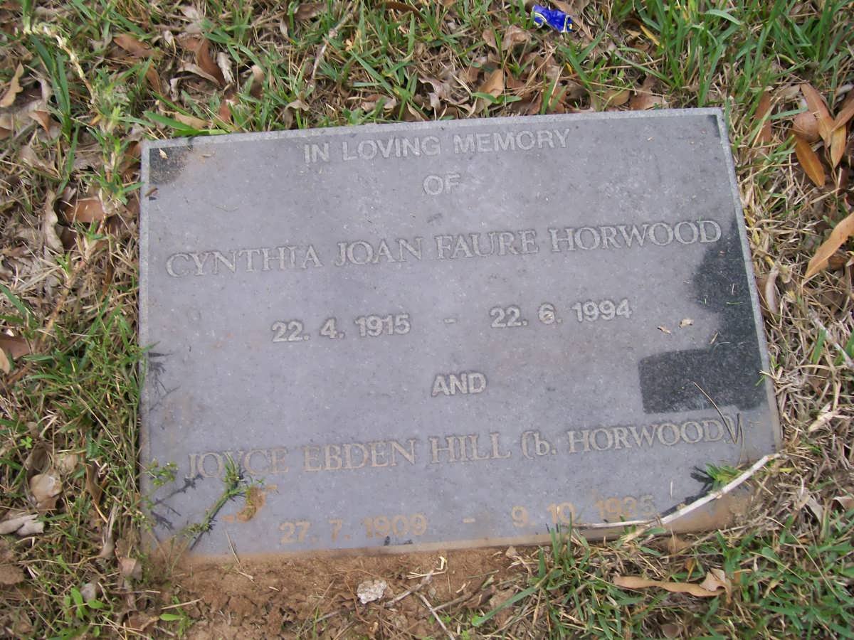 HORWOOD Cynthia Joan Faure 1915-1994 :: HILL Joyce Ebden nee HORWOOD 1909-1935