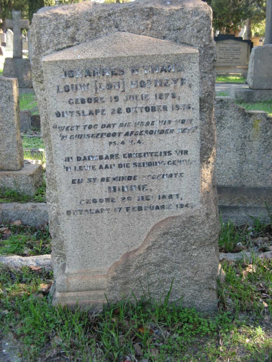 HOFMEYR Johannes Wynand Louw 1878-1936 &amp; Minnie 1883-1941