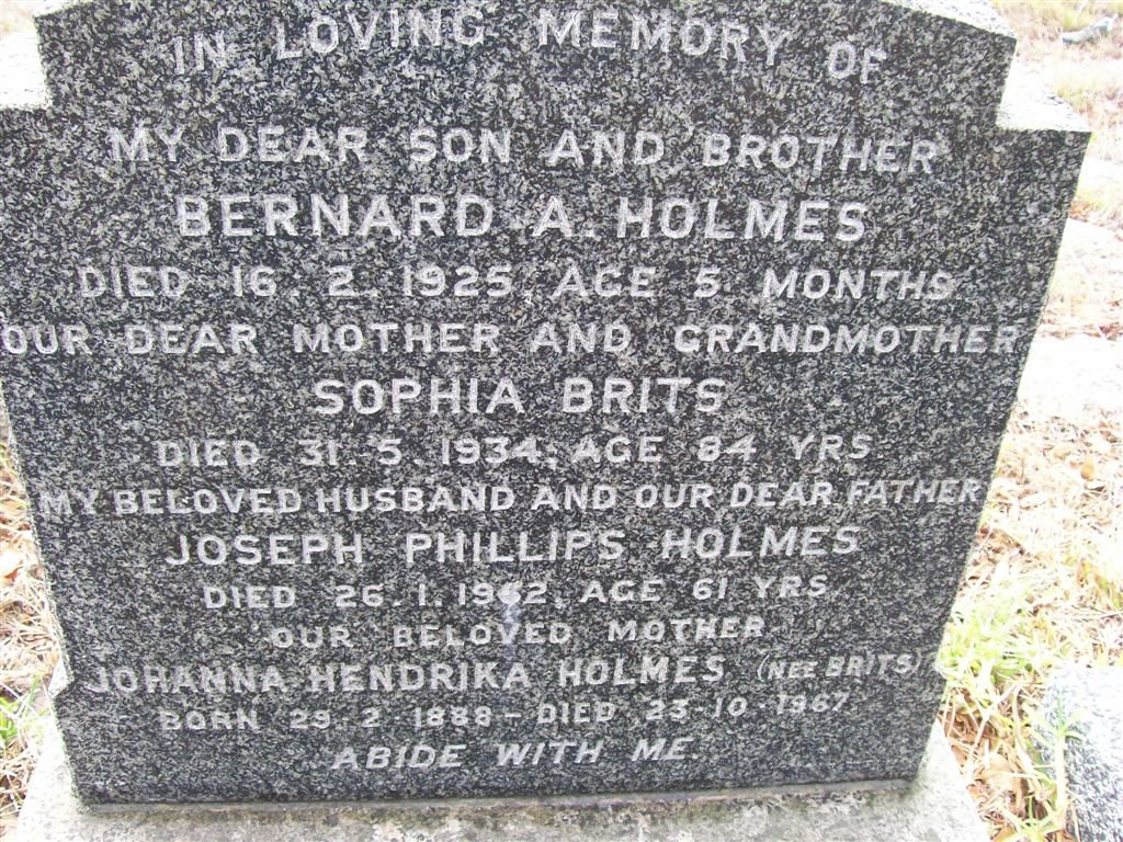 HOLMES Joseph Phillips -19?2 &amp; Johanna Hendrika BRITS 1888-1967