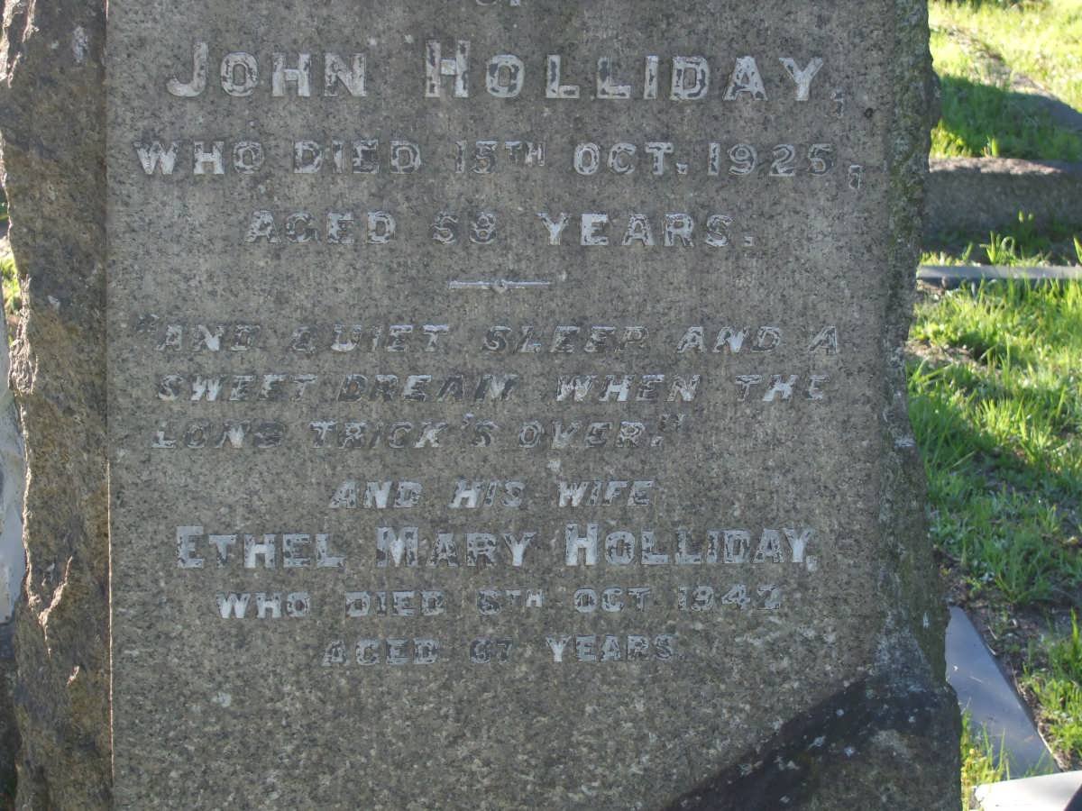 HOLLIDAY John -1925 &amp; Ethel Mary -1942