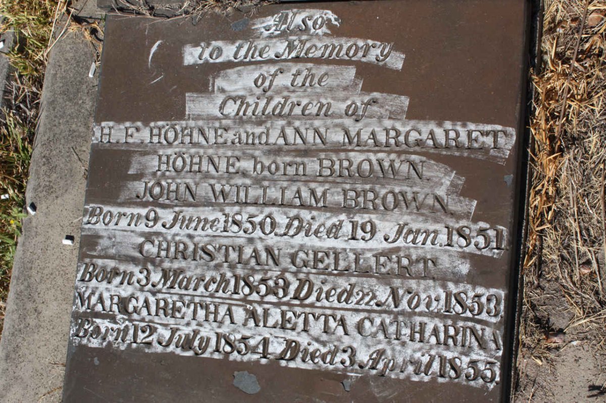 HOHNE John William Brown 1850-1851 :: HOHNE Christian Gellert 1853-1853 :: HOHNE Margaretha Aletta Catharina 1854-1855