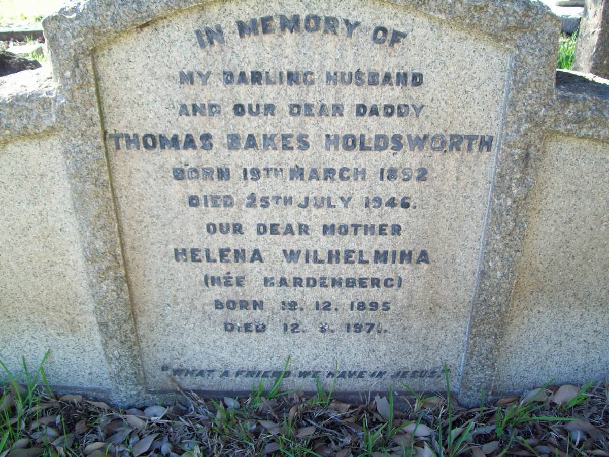 HOLDSWORTH Thomas Bakes 1892-1946 &amp; Helena Wilhelmina HARDENBERG 1895-197?