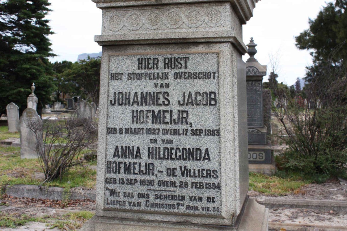 HOFMEIJR Johannes Jacob 1827-1883 &amp; Anna Hildegonda DE VILLIERS 1830-1894