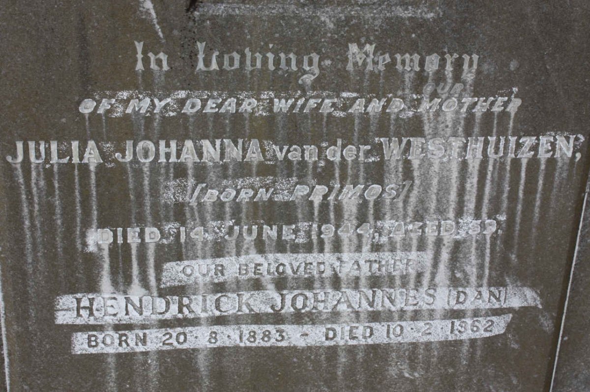 WESTHUIZEN Hendrick Johannes, van der 1883-1962 &amp; Julia Johanna PRIMOS -1944