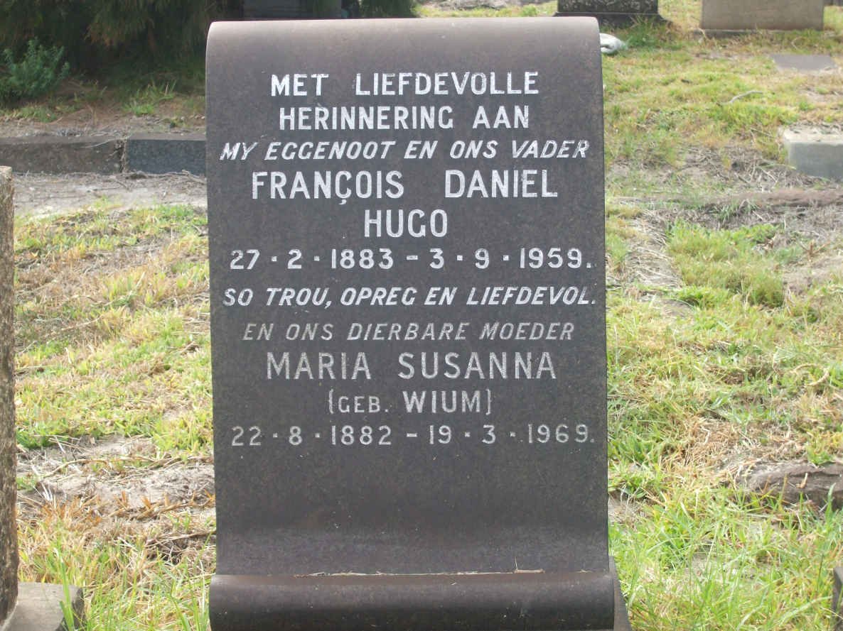 HUGO Francois Daniel 1883-1959 &amp; Maria Susanna WIUM 1882-1969