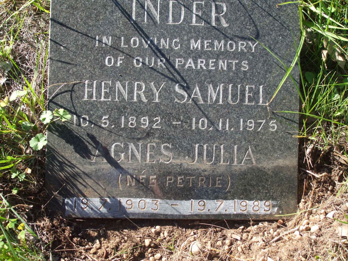 INDER Henry Samuel 1892-1975 &amp; Agnes Julia PETRIE 1903-1989