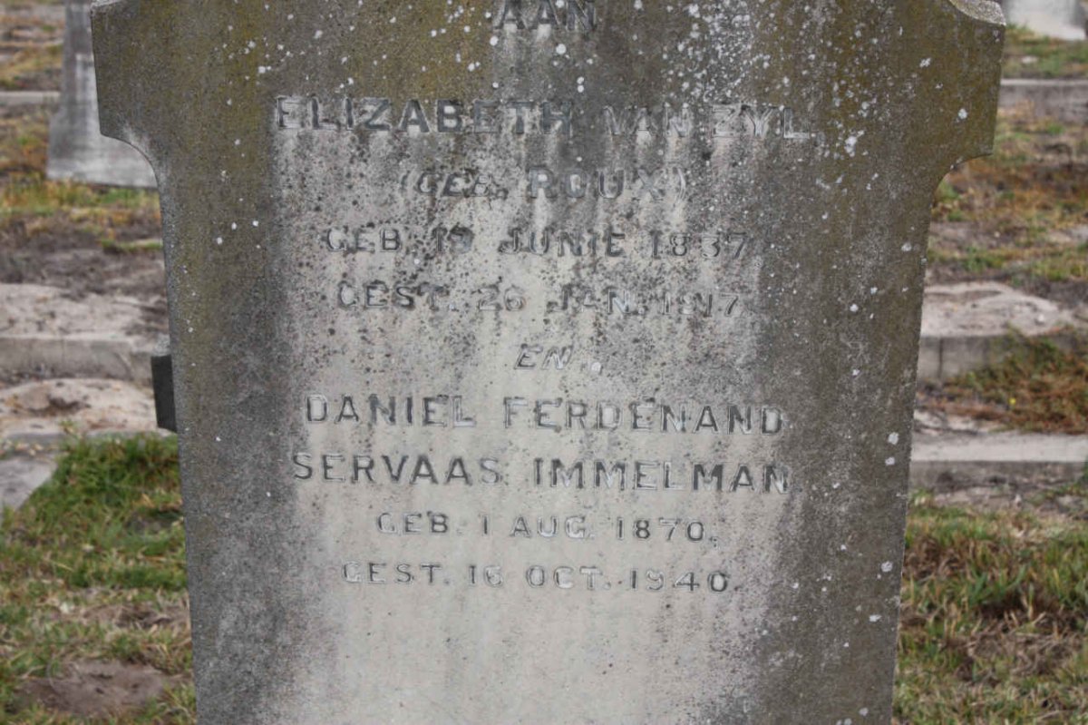 IMMELMAN Daniel Ferdenand Servaas 1870-1940 :: IMMELMAN Elizabeth van Zyl nee ROUX 1837-1917