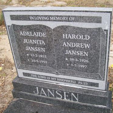 JANSEN Harold Andrew 1926-1997 &amp; Adelaide Juanita 1923-1992