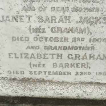 JACKSON George Francis Travers -1900 &amp; Janet Sarah GRAHAM -1904 :: GRAHAM Elizabeth nee BARKER -1905