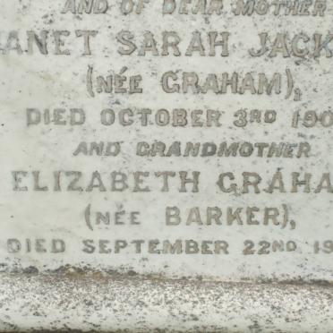 JACKSON Janet Sarah nee GRAHAM -1904 :: GRAHAM Elizabeth nee BARKER -1905