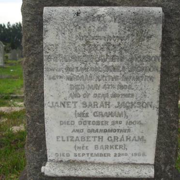 JACKSON George Francis Travers -1900 &amp; Janet Sarah GRAHAM -1904 :: GRAHAM Elizabeth nee BARKER -1905