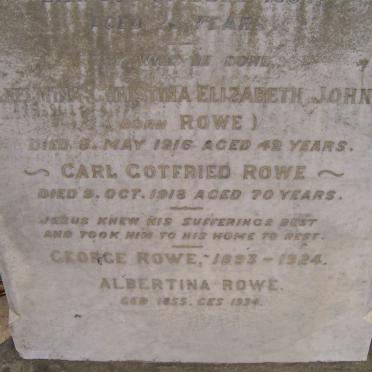 JOHNS Wilhelmina Christina Elizabeth nee ROWE -1916 :: ROWE Carl Gotfried -1918