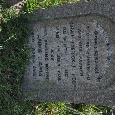 JOHNSON John Frederick 18??-1928 &amp; Annie Maria -1944