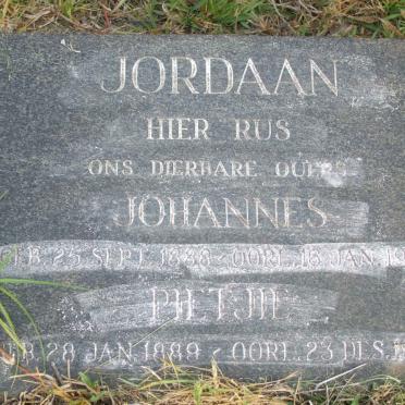 JORDAAN Johannes 1888-1963 &amp; Pietjie 1889-1960