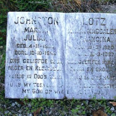 JOHNSTON Martin Julian 1960-1995  :: LOTZ Maria Magdalena Francina 1920-1997